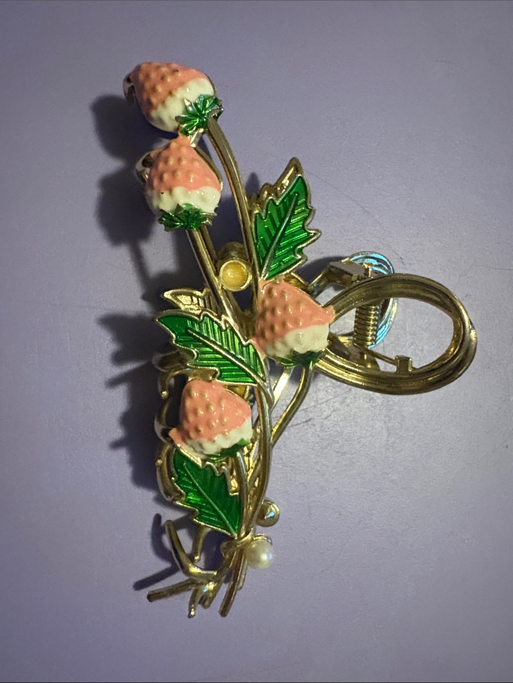 Gold-Tone Pink Strawberry Floral claw clip- Unbranded